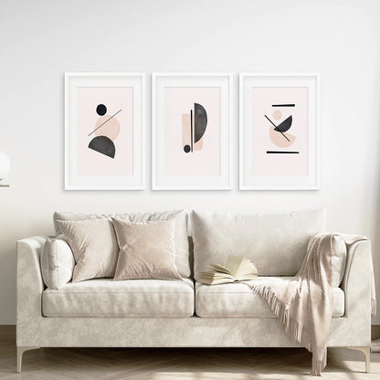 Beige Print Mid-Century Modern Wall Art. Beige & Black Abstract Prints – Wall Art Set