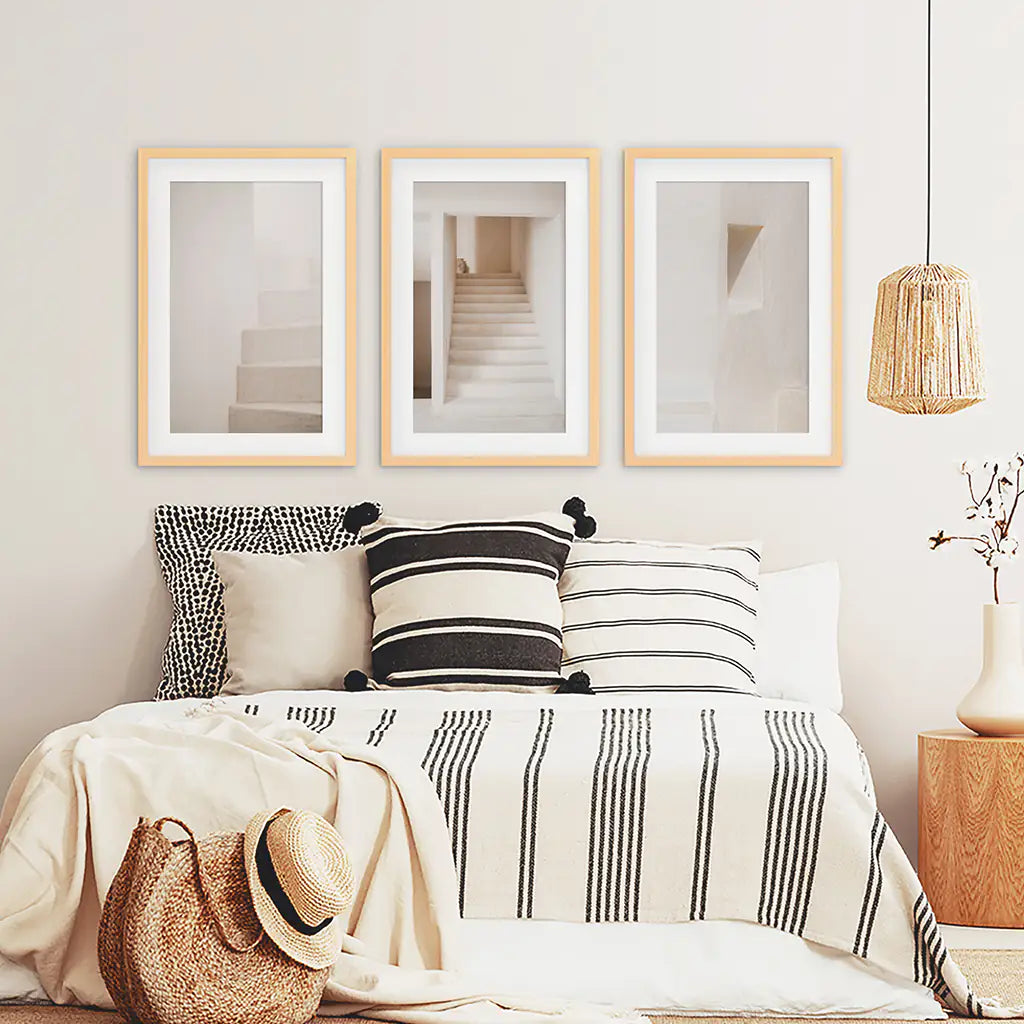 Beige Stairway Art Prints. Light Tones. Wood Frames with Mat