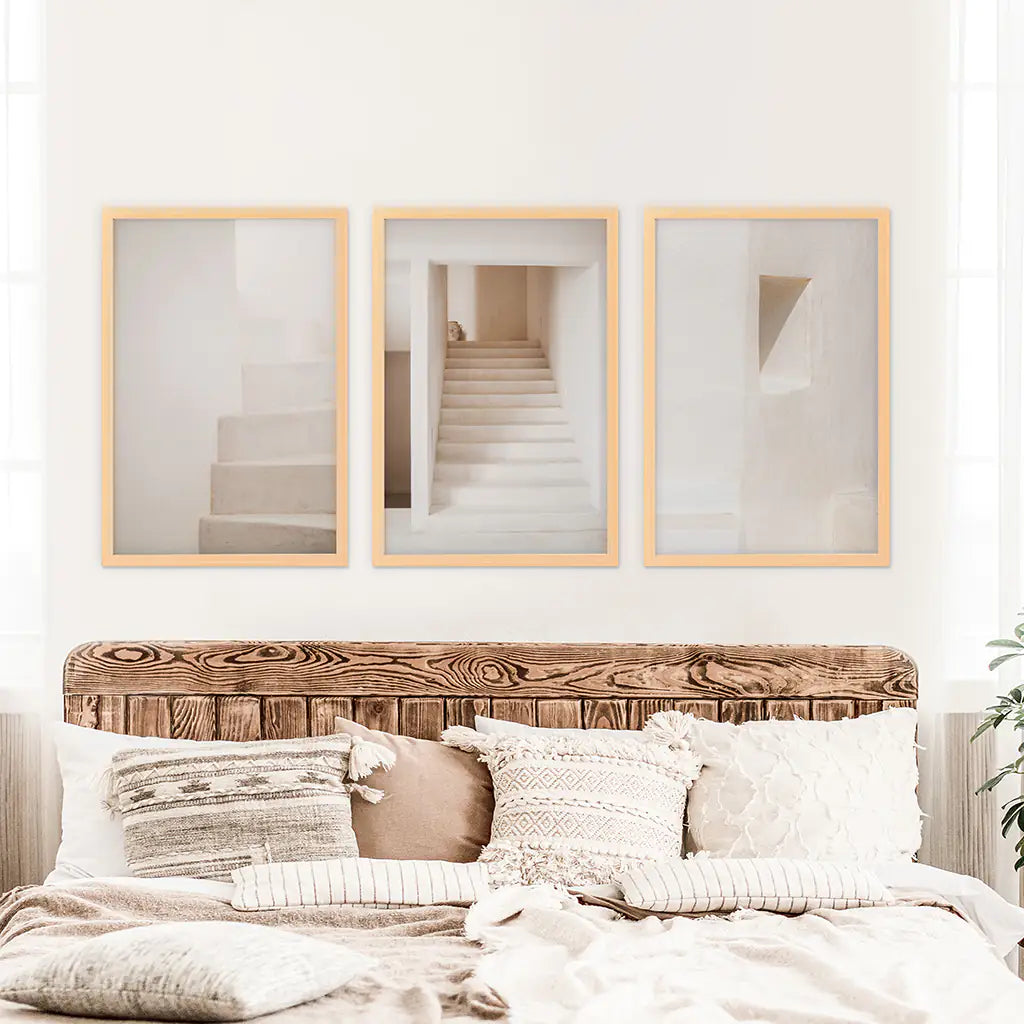 Beige Stairway Art Prints. Light Tones. Wood Frames