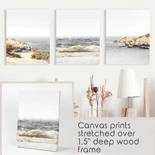 Load image into Gallery viewer, Ocean Wall Art Set. Gray Waves and Rocky Beach. Canvas Prints
