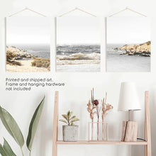 Load image into Gallery viewer, Ocean Wall Art Set. Gray Waves and Rocky Beach. Unframed Prints

