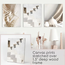 Load image into Gallery viewer, 3 Pieces Beige Wall Art. Terracotta Vase and Stairs. Canvas Prints
