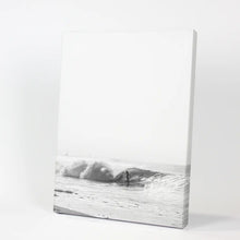 Load image into Gallery viewer, Black White Boho Tropical Wall Decor. Surfer, Waves. Canvas Print
