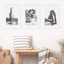 Load image into Gallery viewer, 3 Piece Desert Black White Travel Photo. Cactus, Arches, Bus
