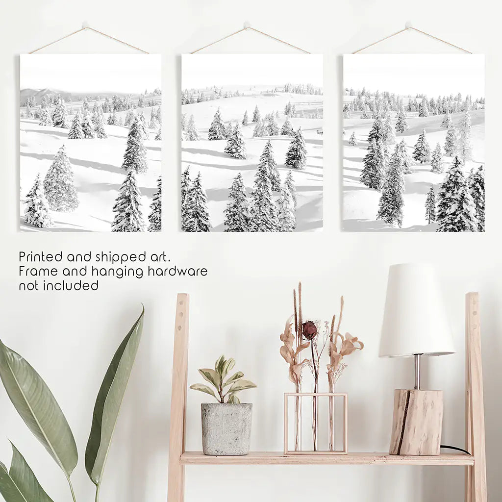 3 Pieces Black White Winter Nordic Forest Wall Art Set. Unframed Prints