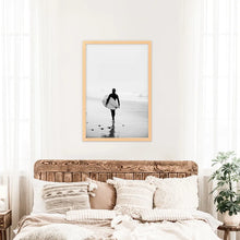 Load image into Gallery viewer, Black White Modern Surfer Photo. Coastal Life. Wood Frame
