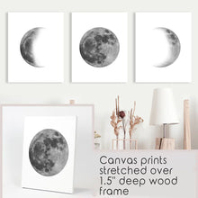 Load image into Gallery viewer, Black White MInimalist Moon Phases Wall Art. Set of 3 Prints
