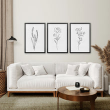 Load image into Gallery viewer, Minimalist Black White Botanical Line Art. Set of 3 Prints
