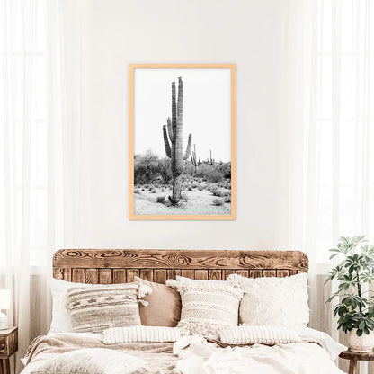 Black White Saguaro Cactus Poster. Arizona Desert Nature. Wood Frame