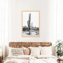 Load image into Gallery viewer, Black White Saguaro Cactus Poster. Arizona Desert Nature. Wood Frame
