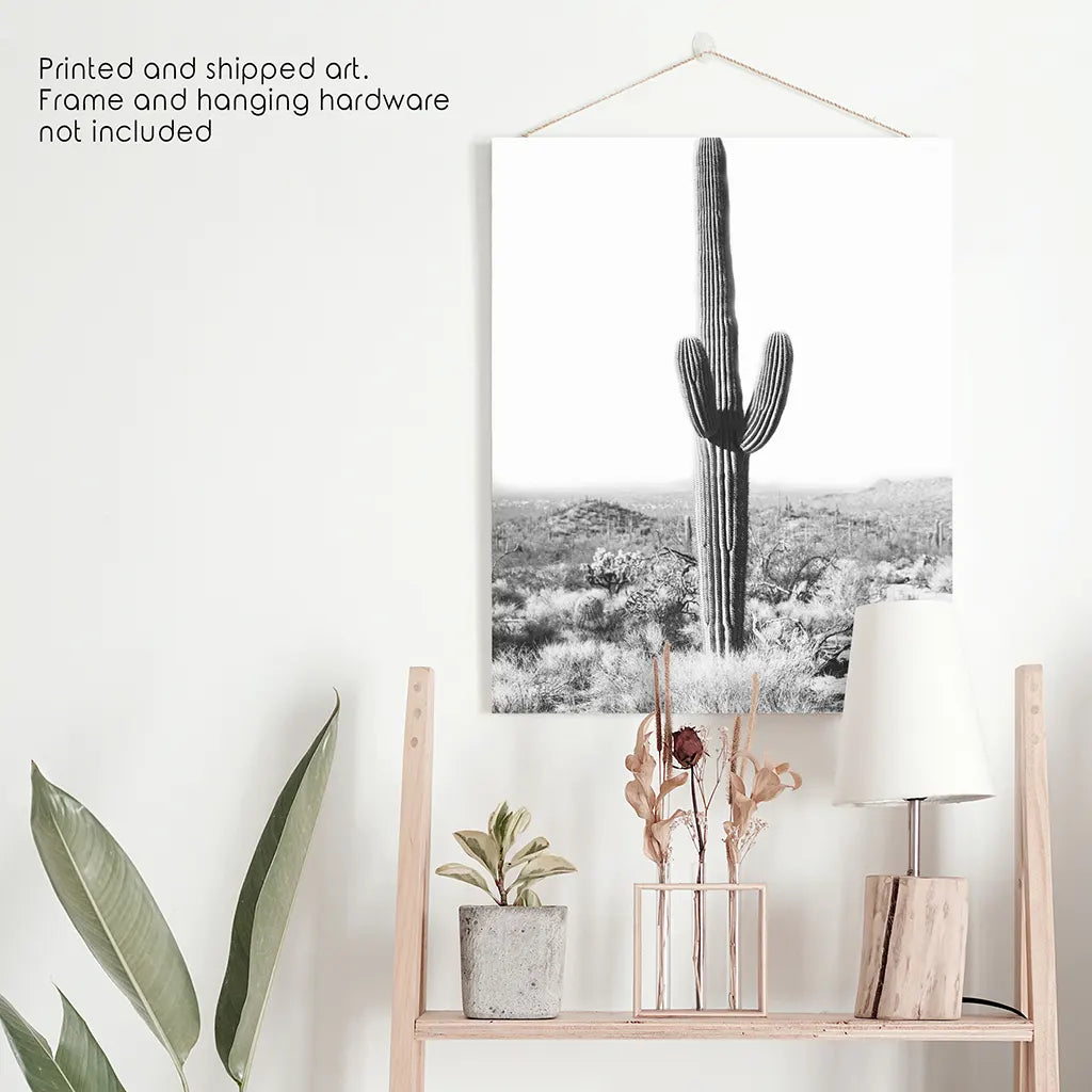 Saguaro Cactus Print. Black White Arizona Desert Nature. Unframed Print