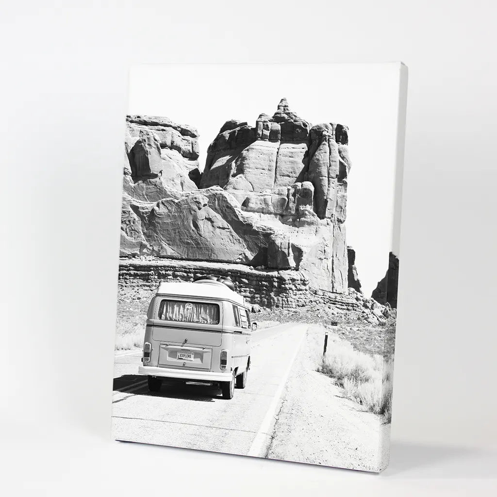 Black White Van Camper Poster. Utah National Park Theme. Canvas Print