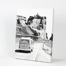 Load image into Gallery viewer, Black White Van Camper Poster. Utah National Park Theme. Canvas Print
