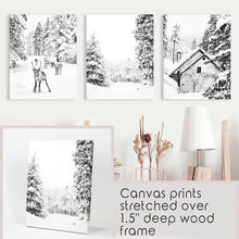 Load image into Gallery viewer, Black White Winter Woodland Wall Art Set of 3. Canvas Prints
