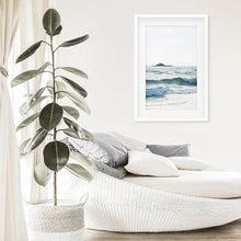Load image into Gallery viewer, Blue Ocean Waves Poster. Nautical California Theme. White Frame with Mat
