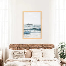 Load image into Gallery viewer, Blue Ocean Waves Poster. Nautical California Theme. Wood Frame
