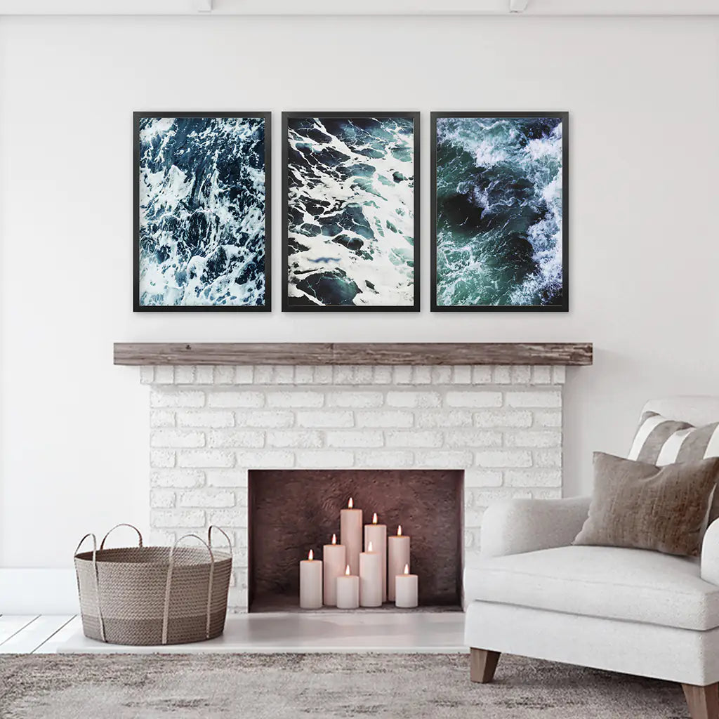 Blue Green Ocean Waves 3 Piece Wall Art