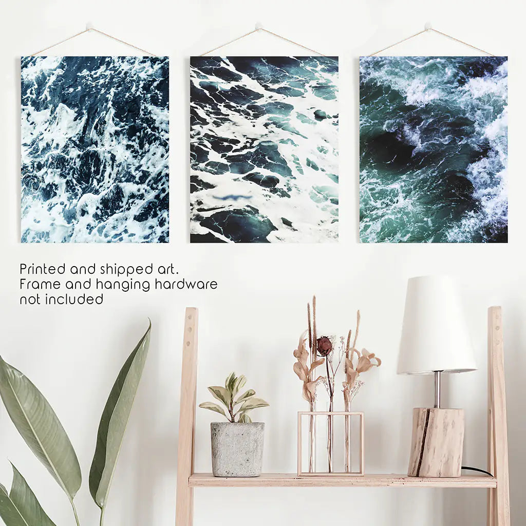 Blue Green Ocean Waves 3 Piece Wall Art