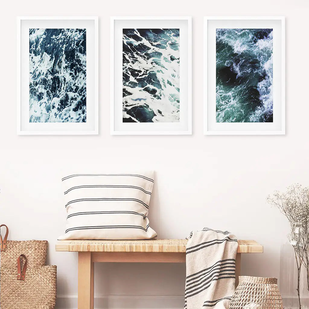 Blue Green Ocean Waves 3 Piece Wall Art