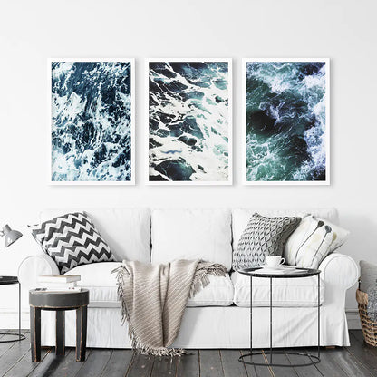 Blue Green Ocean Waves 3 Piece Wall Art