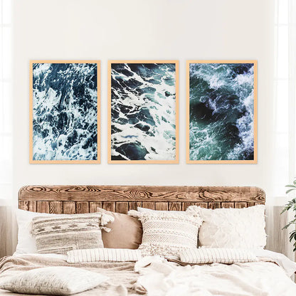 Blue Green Ocean Waves 3 Piece Wall Art