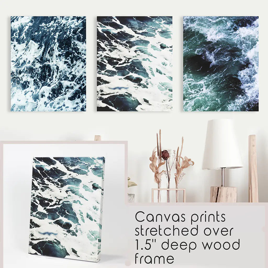 Blue Green Ocean Waves 3 Piece Wall Art