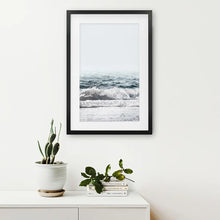 Load image into Gallery viewer, California Ocean Wall Art Print. Blue Waves, Foam. Black Frame with Mat
