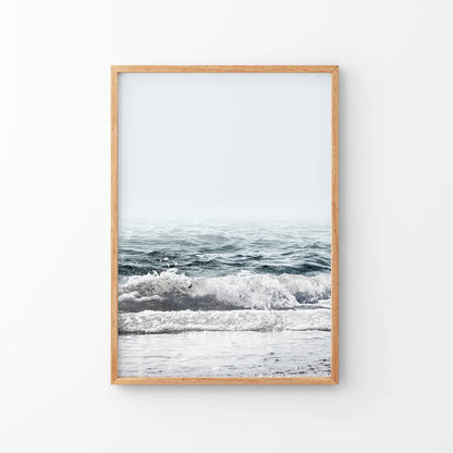 California Ocean Wall Art Print. Blue Waves, Foam. Thin Wood Frame