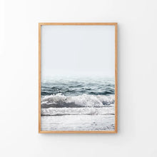 Load image into Gallery viewer, California Ocean Wall Art Print. Blue Waves, Foam. Thin Wood Frame
