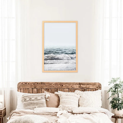 California Ocean Wall Art Print. Blue Waves, Foam. Wood Frame