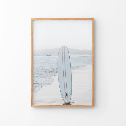 Blue Surfboard Print. California Beach Theme. Thin Wood Frame