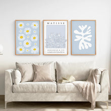 Load image into Gallery viewer, Abstract Matisse Print Set of 3. Blue Floral Wall Art
