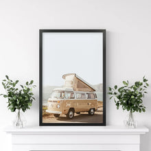 Load image into Gallery viewer, Yellow Hipster Vintage Van Poster. Summer Travel. Black Frame
