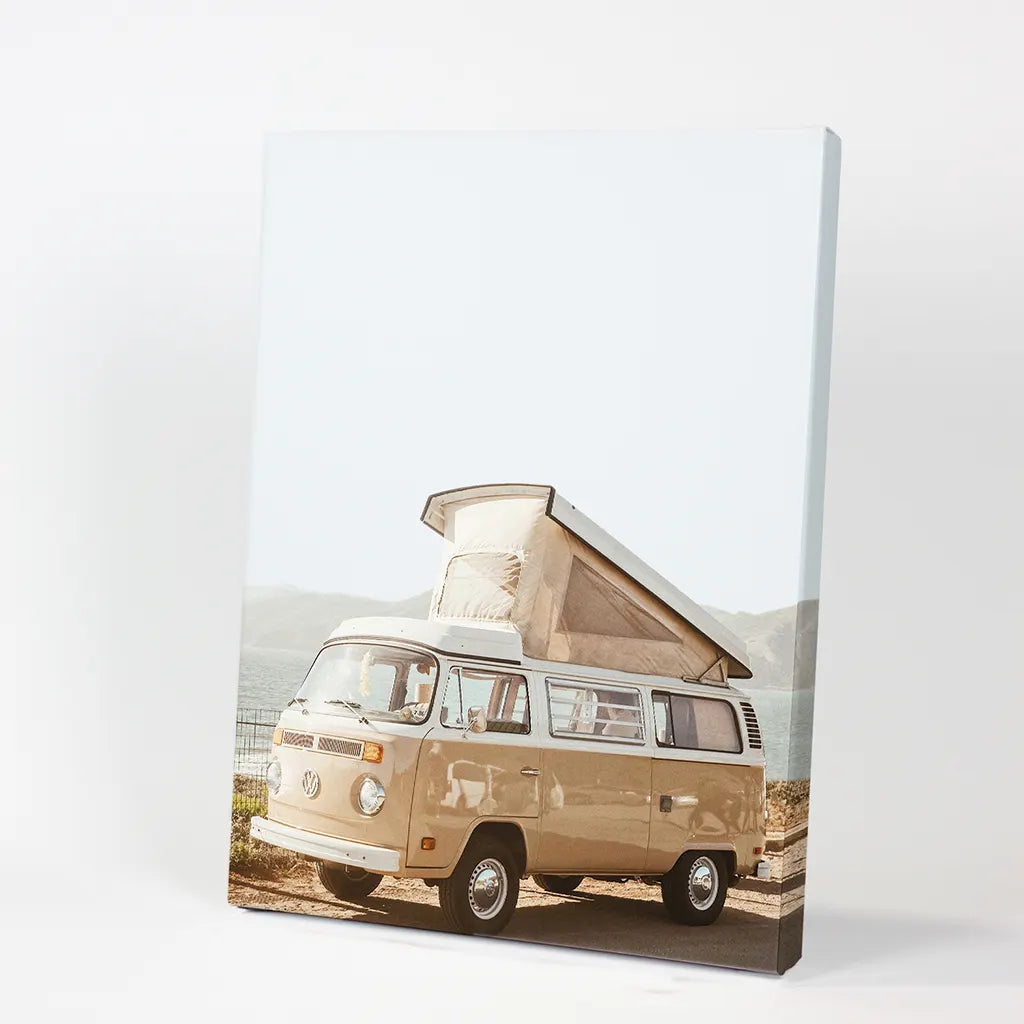 Yellow Hipster Vintage Van Poster. Summer Travel. Canvas Print