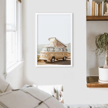 Load image into Gallery viewer, Yellow Hipster Vintage Van Poster. Summer Travel. White Frame
