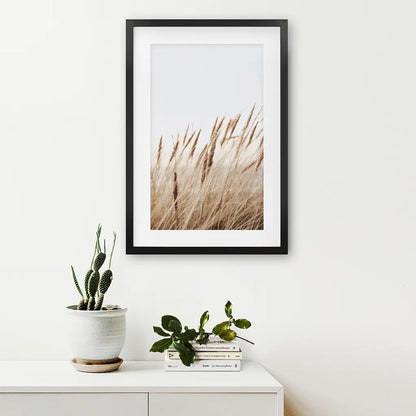 Bohemian Pampas Grass Print. Nature Inspired Theme. Black Frame with Mat