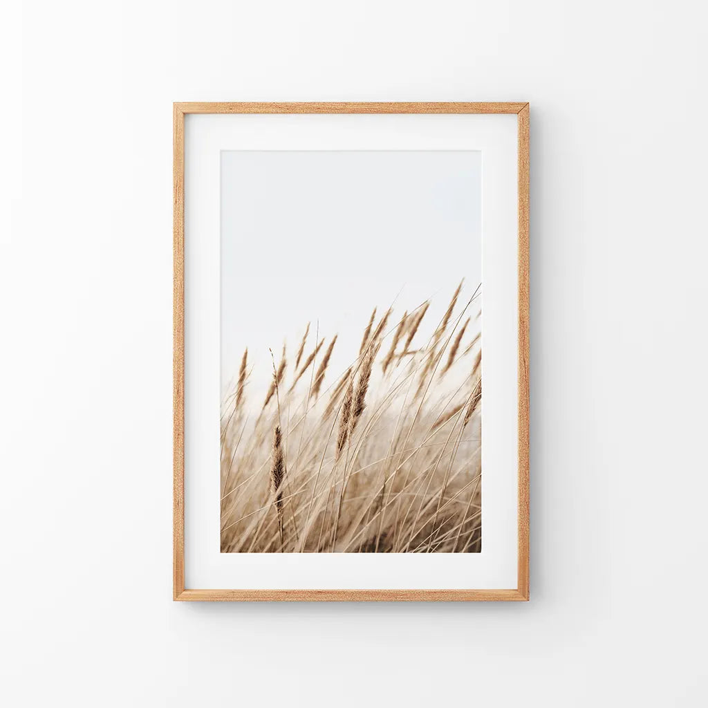 Bohemian Pampas Grass Print. Nature Inspired Theme. Thin Wood Frame with Mat