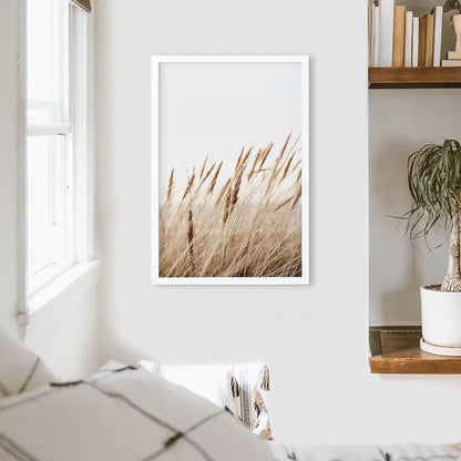 Bohemian Pampas Grass Print. Nature Inspired Theme. White Frame