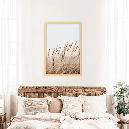 Bohemian Pampas Grass Print. Nature Inspired Theme. Wood Frame