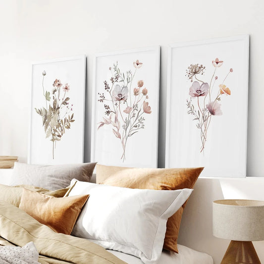 Set of 3 Beige and Purple Wildflower Posters