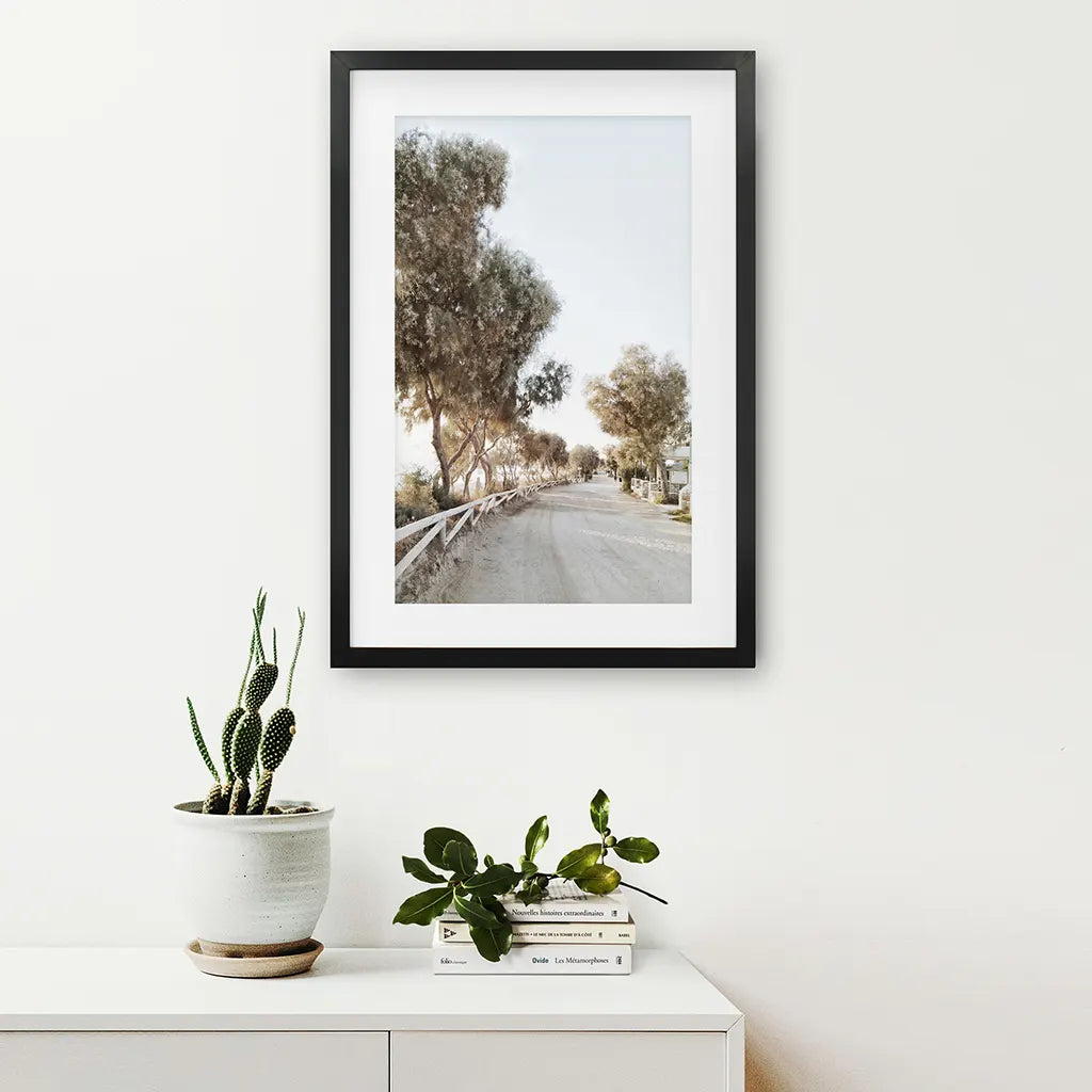 Boho Chic Wall Decor. Coastal Travel Theme. Black Frame with Mat