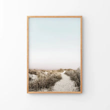 Load image into Gallery viewer, Boho Chic Wall Art Print. Sandy Beach Path, Dried Grass. Thin Wood Frame
