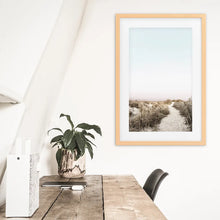 Load image into Gallery viewer, Boho Chic Wall Art Print. Sandy Beach Path, Dried Grass. Wood Frame with Mat
