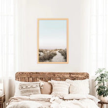 Load image into Gallery viewer, Boho Chic Wall Art Print. Sandy Beach Path, Dried Grass. Wood Frame
