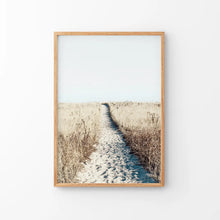 Load image into Gallery viewer, Calm Beach Wall Art Print. Sand Dunes, Dried Grass. Thin Wood Frame
