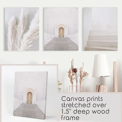 Boho Contemporary Aestethic Wall Art. Door, Grass, Stairway. Canvas Prints