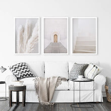 Load image into Gallery viewer, Boho Contemporary Aestethic Wall Art. Door, Grass, Stairway. White Frames
