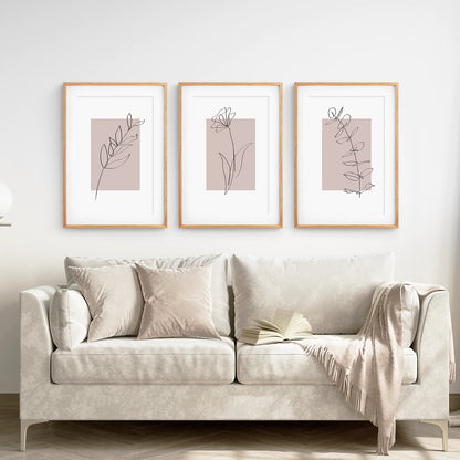 Blush Pink Botanical Line Art Print Set of 3