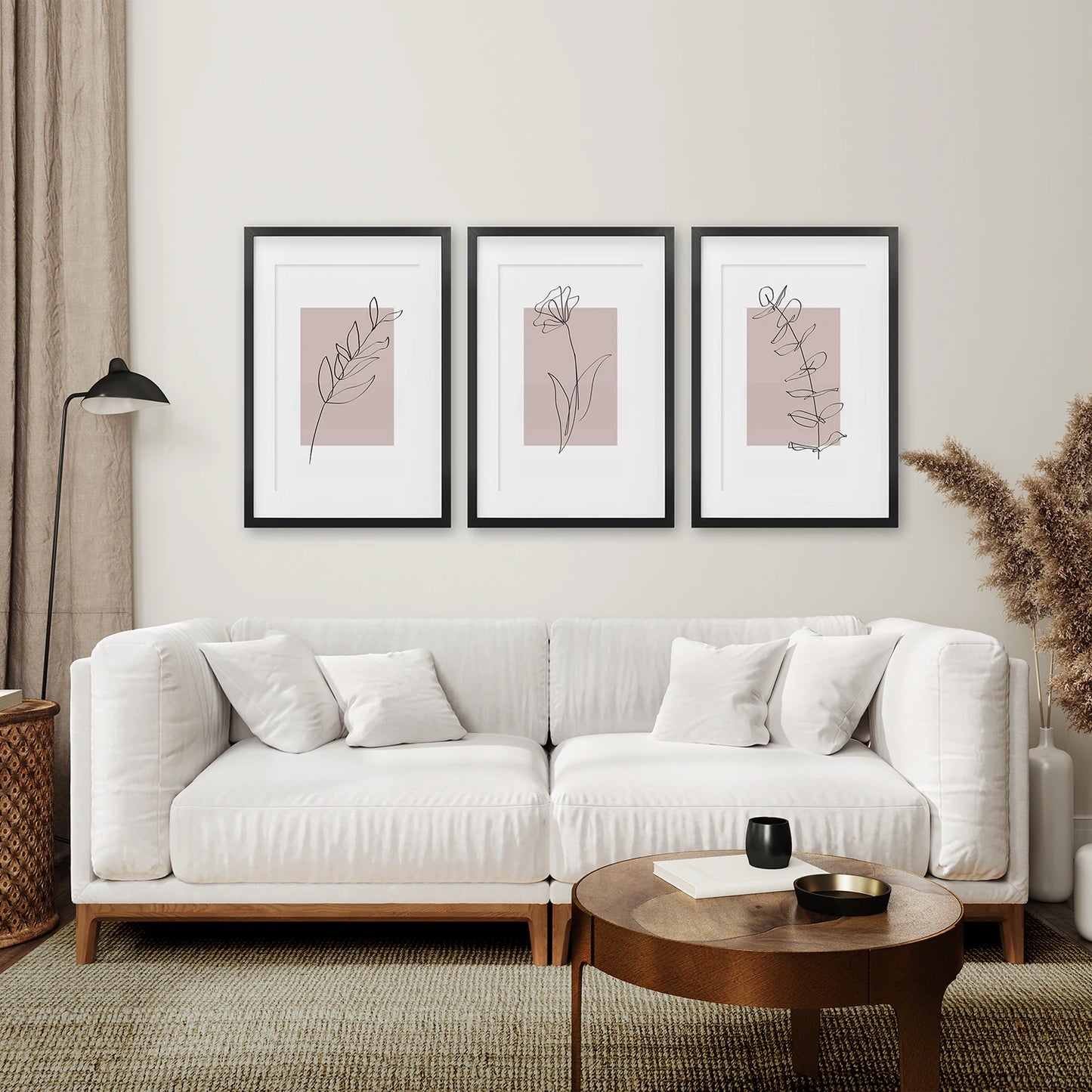 Blush Pink Botanical Line Art Print Set of 3