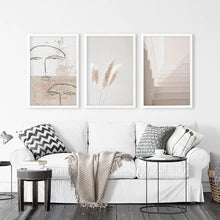 Load image into Gallery viewer, Minimalist Faces, Grass, Stairway. Boho Wall Art. White Frames
